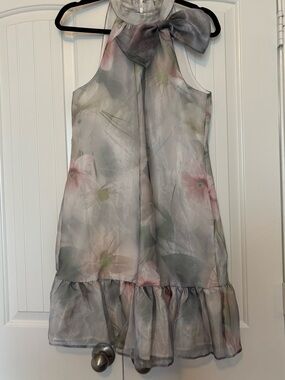 Kensie omen's Printed Organza Bow-Tie Sheath Dress 👗